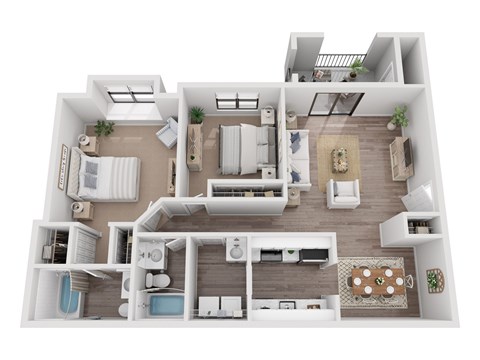 Floor plan for 2 beds, 1 bath, 1013 sqft